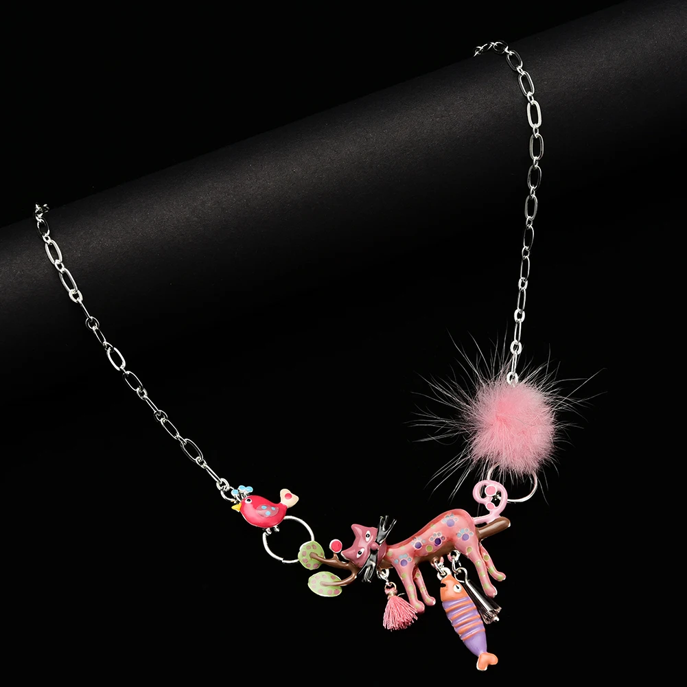 Эмалированные ленивые ожерелья с котом и кулонами яркие цвета кисточки пушистая