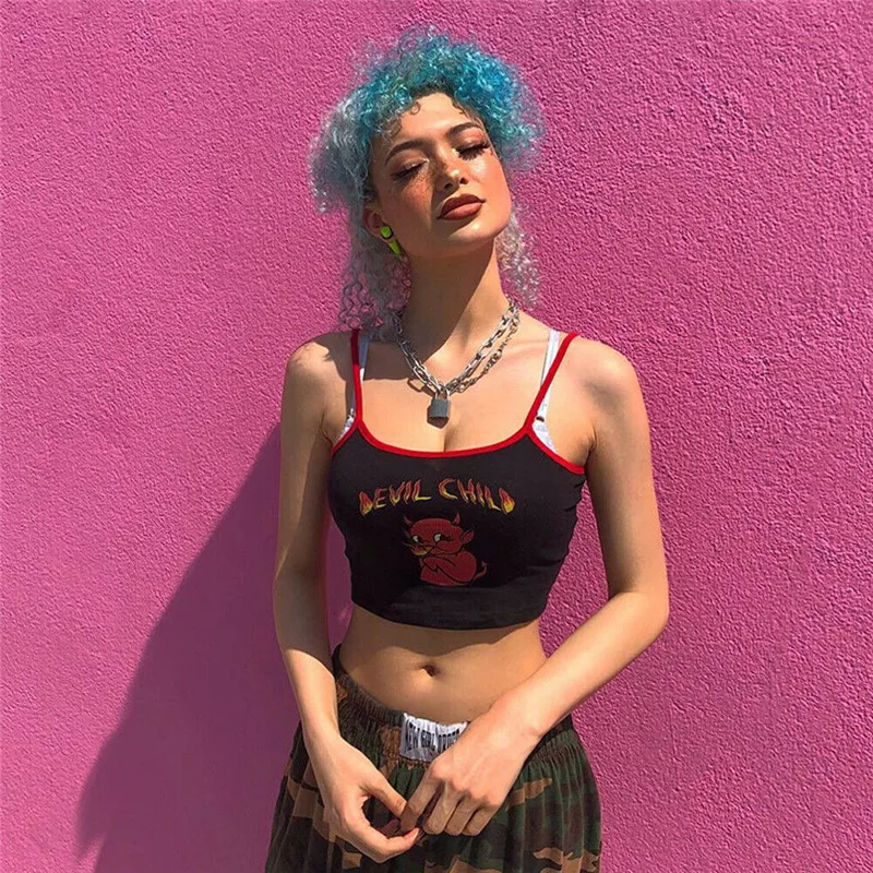 2019 женский жилет на бретельках с принтом маленького дьявола Модный летний