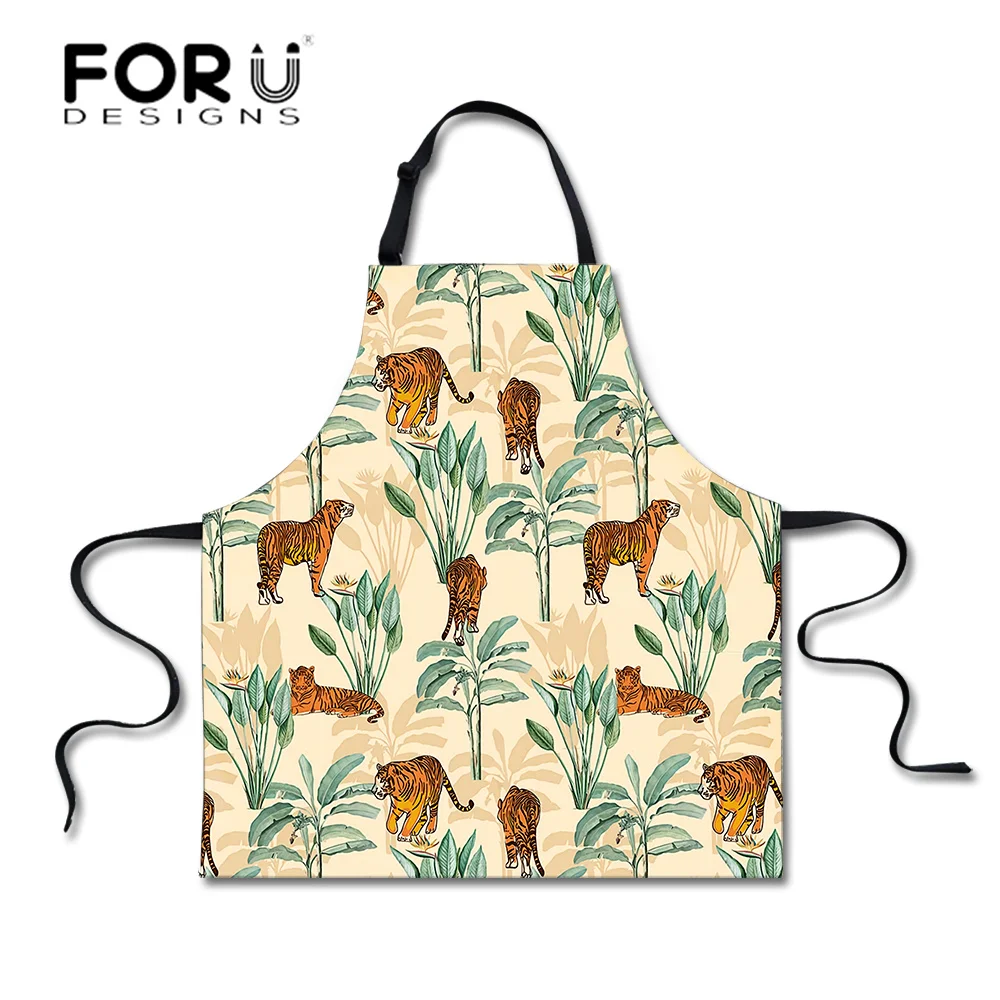 

Фартук FORUDESIGNS с принтом животных и растений для женщин, милый женский кухонный фартук, длинный безрукавный шеф-повар, фартук для выпечки