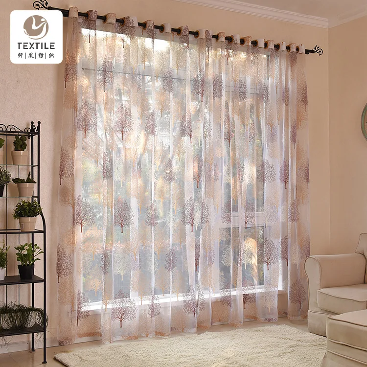 

Jacquard Window Curtain Floral Tree Elements White Embroidered Sheer Wide Grommet Curtain Bedroom Voile Curtains