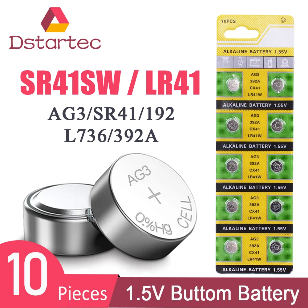 2020 Нью 10 шт. 1 55 V AG3 LR41 аккумулятора кнопочного типа SR41 392 192 ячейки щелочной Батарея
