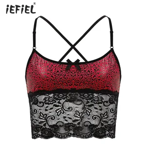 Мужское нижнее белье с леопардовым принтом, экзотические майки на тонких бретельках, кружевные майки, кроп-топ, ночное белье, одежда для сна