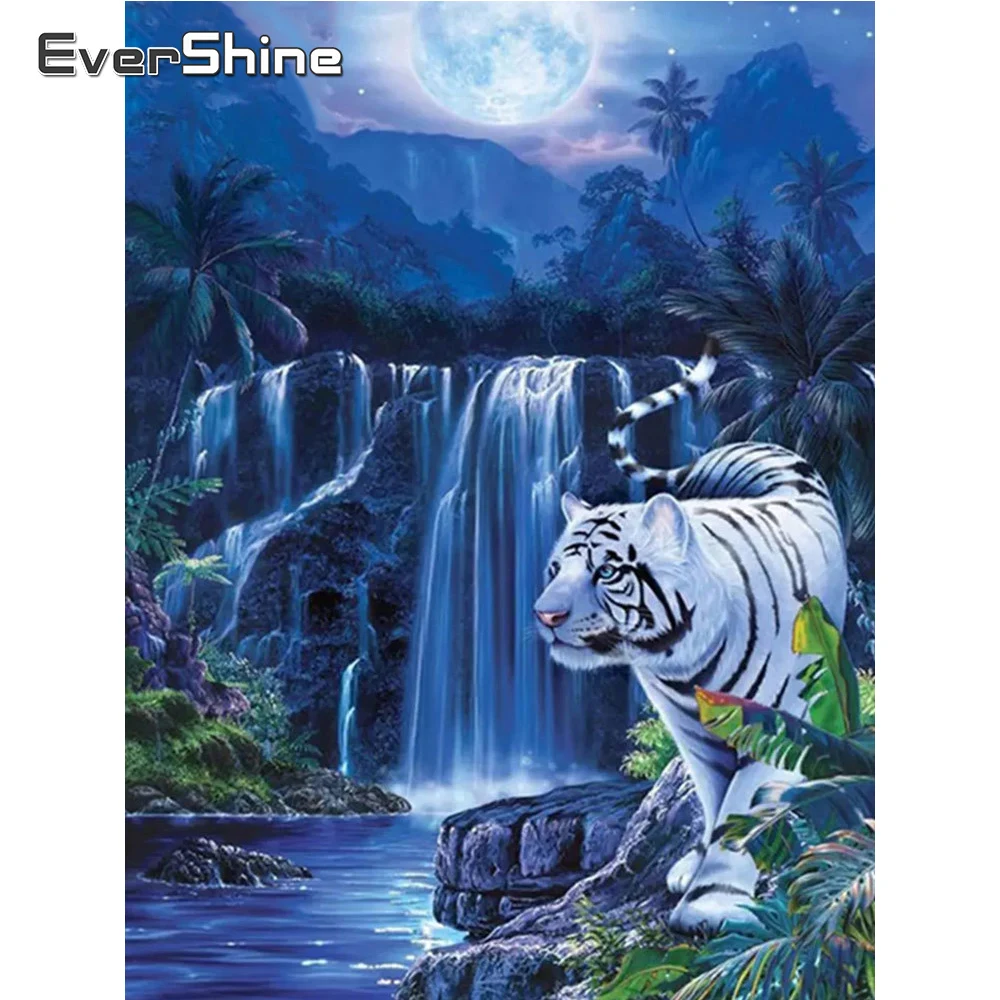 

EverShine Diamond Painting Tiger Full Square Diamond Mosaic Waterfall Embroidery Animal Picture Cross Stitch Kit Decor For Home