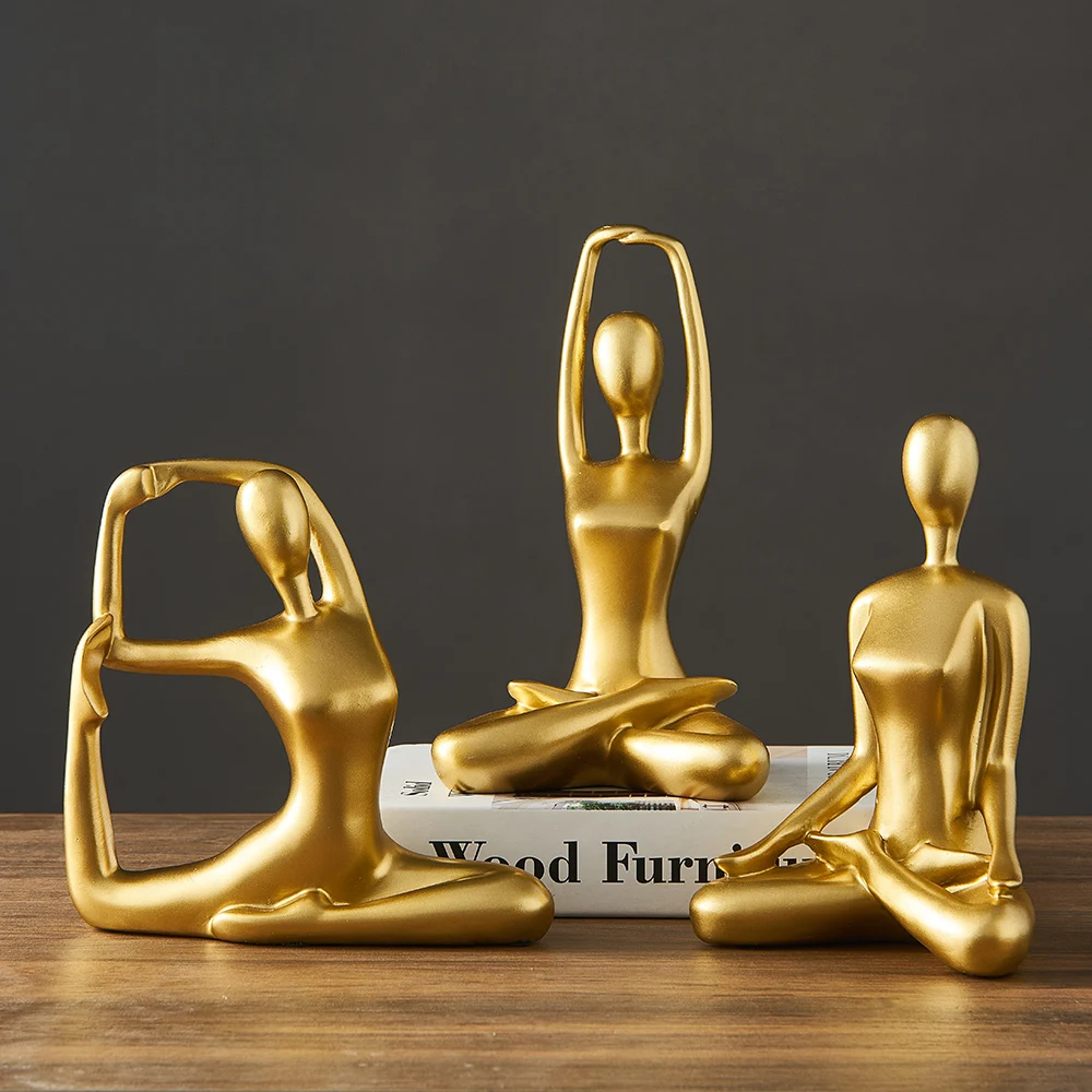 

Золотые полимерные украшения для йоги, статуэтки, офисный стол, гостиная, декоративные поделки, скульптура, подарок для влюбленных