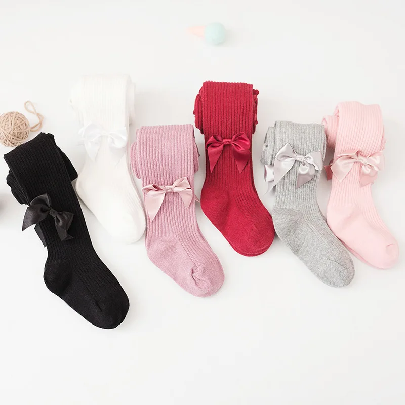 Детские колготки на весну и осень хлопковые детские однотонные леггинсы с