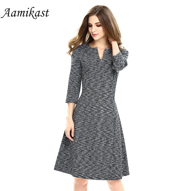 

2021 New New Women Work Wear Elegant Stretch 3/4 Sleeve Dress Charming Ladies Pencil Spring Autumn Business Casual Midi Dresses