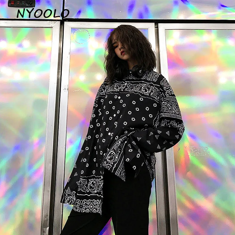 NYOOLO Harajuku стильная уличная Футболка с принтом Пейсли в стиле хип хоп Осенняя