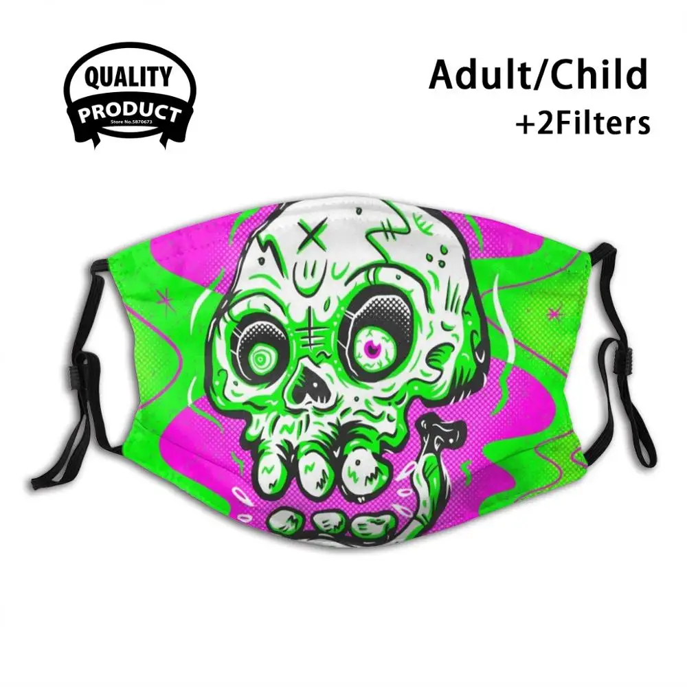 

Wiggle Bones 02 Reusable Mouth Mask Filter Cool Kawaii Funny Custom Design Masks Skull Bones Neon Bright Horror Psychedelic