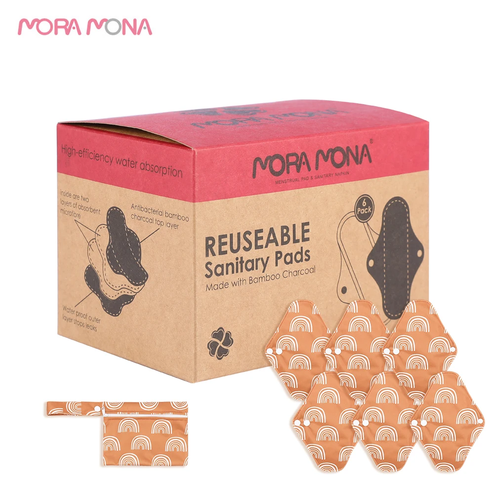 Mora Mona-almohadilla de tela Menstrual reutilizable, de carb&oacute;n de bamb&uacute;, higi&eacute;nica, lavable, con bolsa impermeable-0