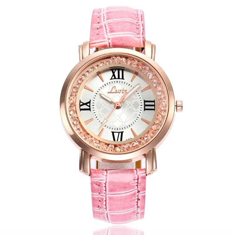 Стразы часы в римском стиле розовое золото женская одежда модные кожаные