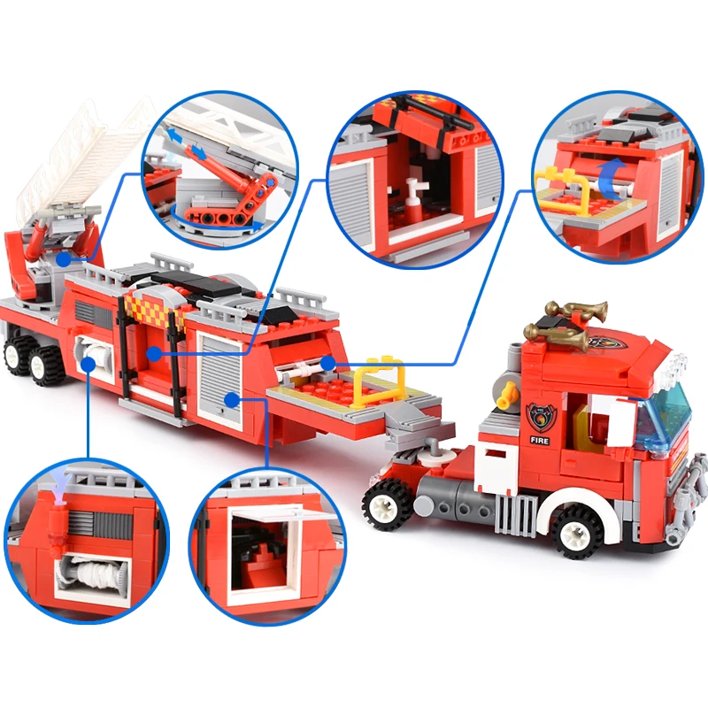 491+pcs DIY Blocks Rescue Fire Fighting Truck Building City Firemen figures Educational Bricks Toys for Children Kid Gift | Игрушки и