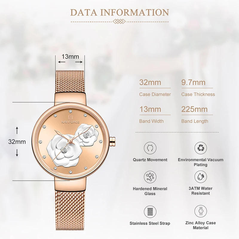Часы наручные NAVIFORCE женские кварцевые роскошные брендовые простые