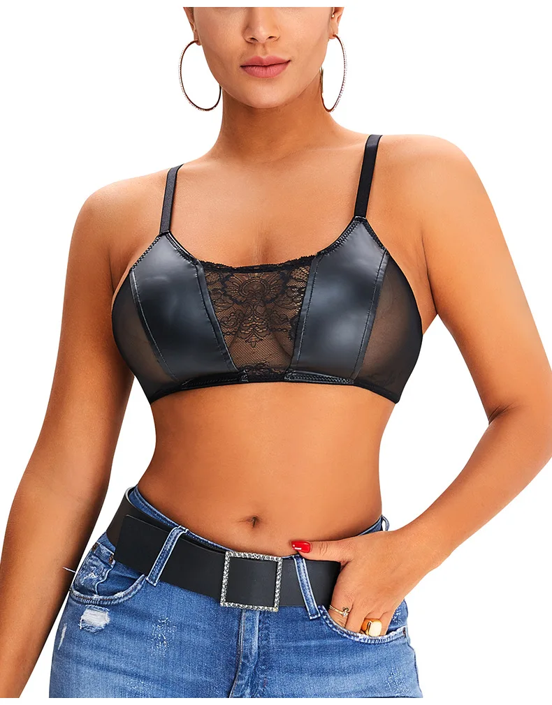 

Лидер продаж, пикантный женский клубный модный бюстгальтер на бретельках из ПУ и кружева