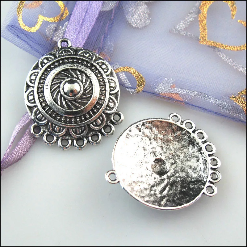 6 новые шармы круглой формы в форме цветка Тибетский серебристый цвет Кулоны из
