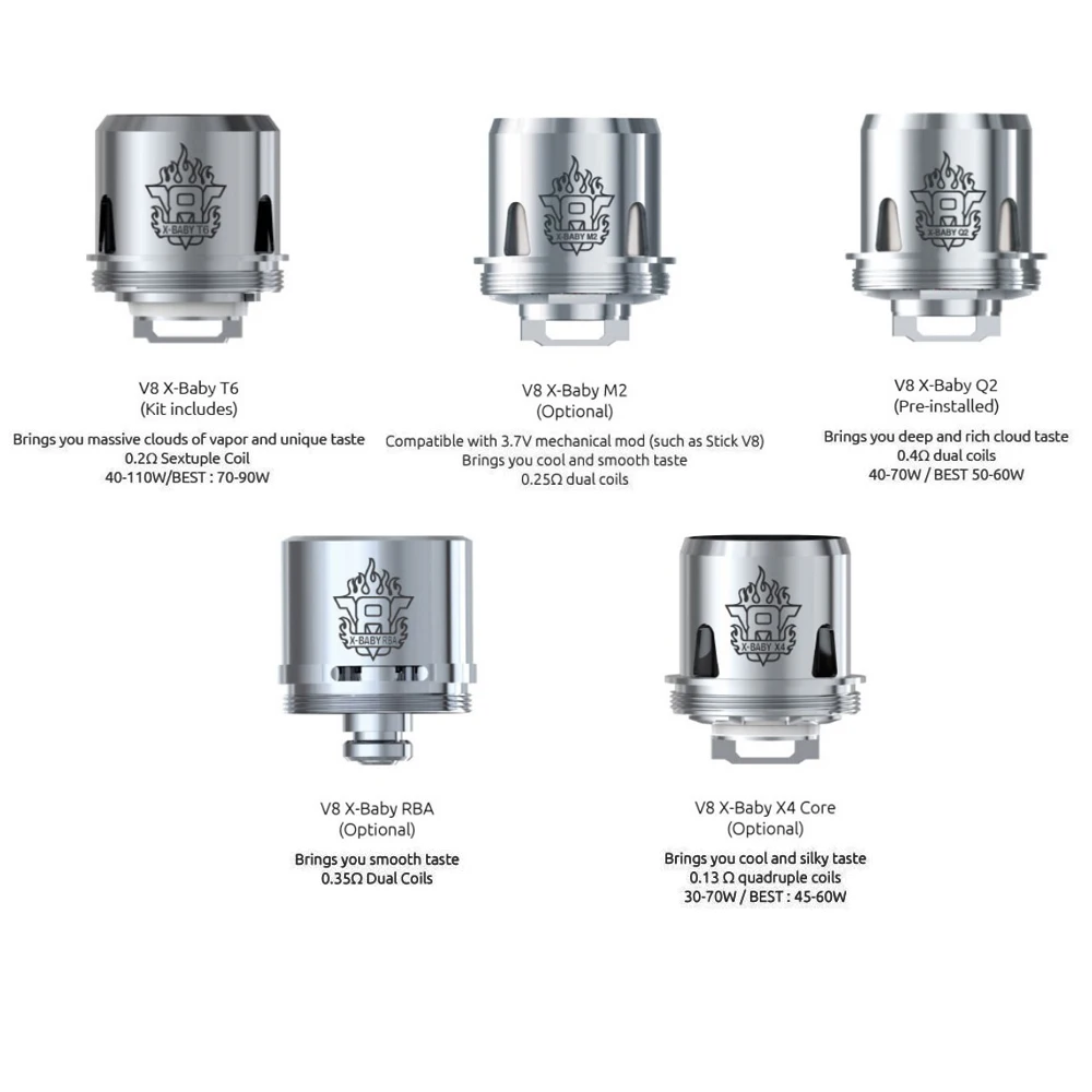 Оригинальный электронных сигарет SMOK TFV8 X BABY M2 Q2 катушки Детские РБА 0.25ohm 0.4ohm