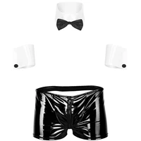 3pcs mens waiter lingerie suit open back tuxedo boxer briefs underwear panties bow tie collar cuffs sexy roleplay costumes