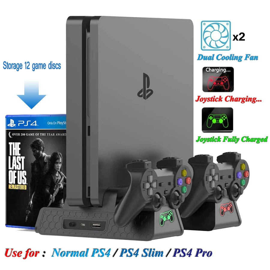 Console Cooling Fan PS4/PS4 тонкий/PS4 Pro Вертикальная консоль Вентилятор охлаждения PS4 PS 4 контроллера Зарядное устройство игровой диск для хранения стенд башня база PS4 аксессуары - Цвет: Console Cooling Fan
