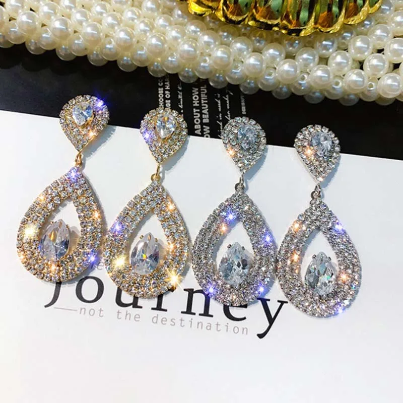 

Korean Style Waterdrop Crystal Earrings for Women Luxury Shiny Statement Earrings Hanging Women's Fashion Earrings Jewelry 2020