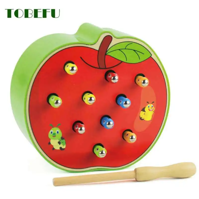 Игра TOBEFU Catch Worm цветная Когнитивная Магнитная клубника яблоко Детские деревянные