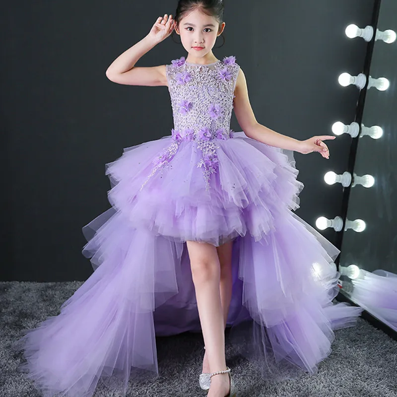 Платья для девочек с цветочным принтом кружевные бисером пышные свадьбы первого