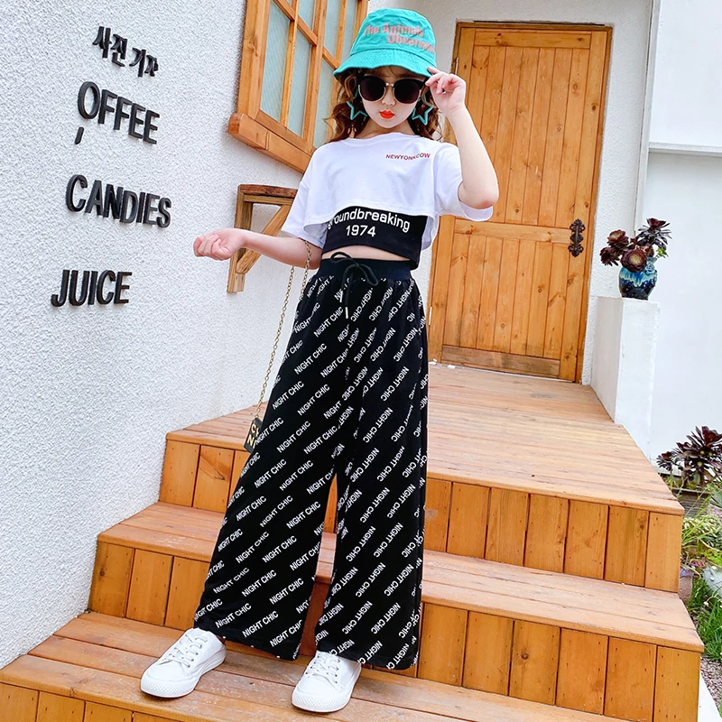 

Summer Baby Girls Clothes Outfits Children sets Short Sweatshirts T-shirts Vest Wide Leg pants 3 4 5 6 7 8 9 10 11 12 13 Years