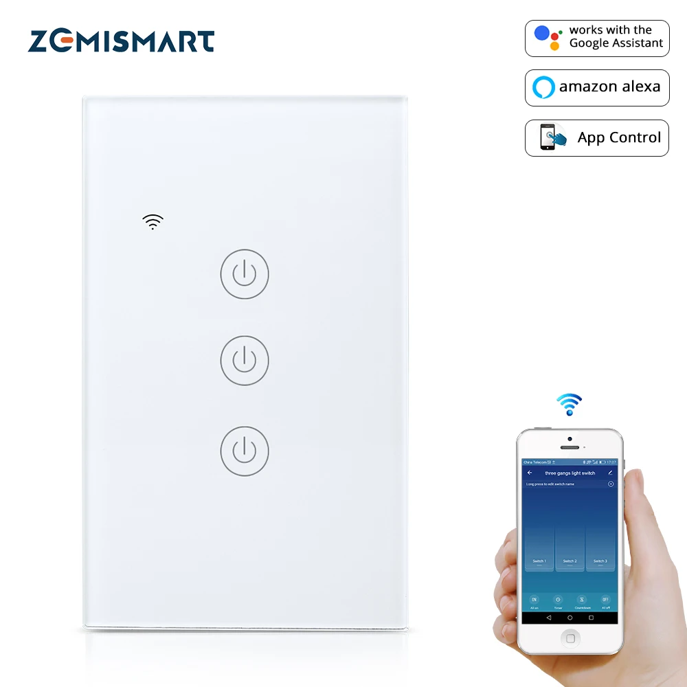 Zemismart US Tuya WiFi светильник переключатель нейтральный Дополнительный провод 1 2 3