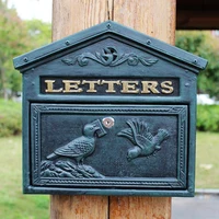 House Shaped Birds Outdoor Iron Wall Letters Box In Dark Green Antique Gold Colors European Home Garden Iron Hanging Mailbox