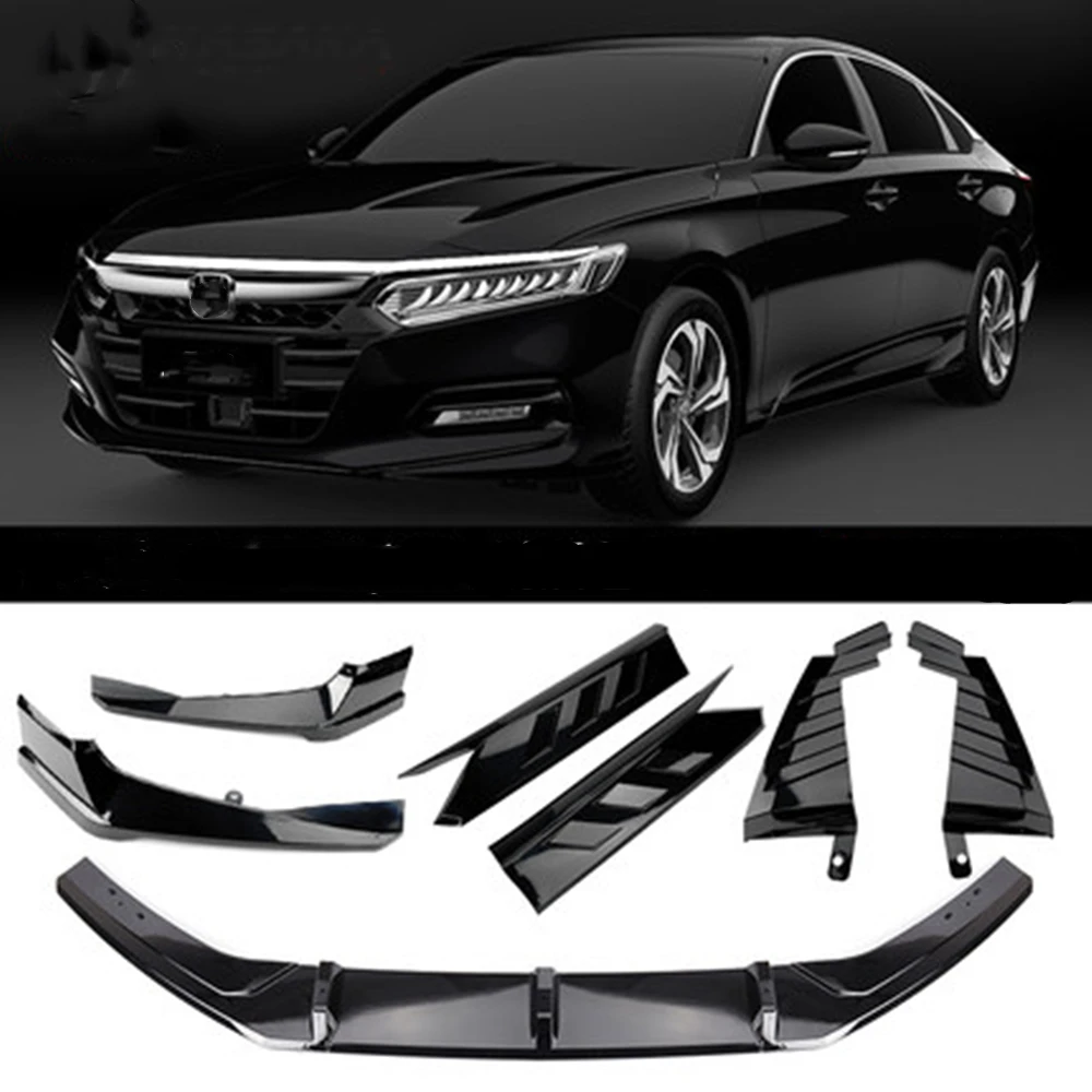 For Honda Accord 10th 2018-2020 AKASAKA Front Bumper Spoiler Lip Blade+Black Rear Side Splitter Cover Molding Trim Guard Plate