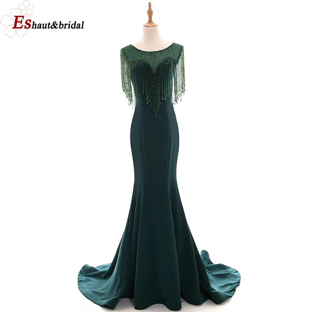 Элегантное вечернее платье для женщин 2020 Русалка круглый вырез Хрустальные