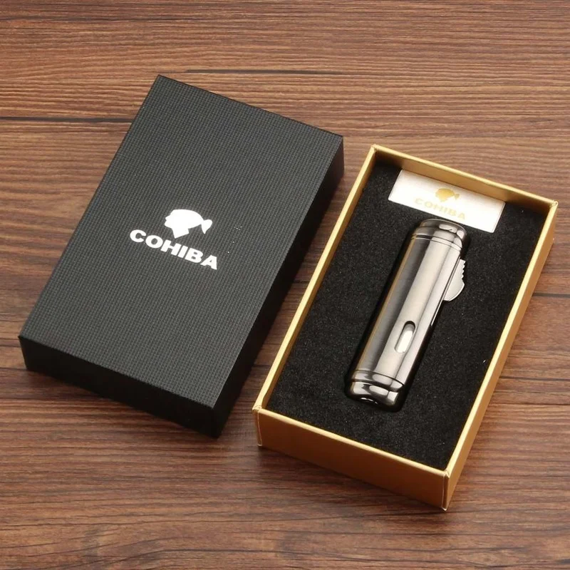

COHIBA Lighter Torch 4 Red Flame Jet Butane Gas Cigar Lighters Refill Windproof Metal Mini Portable Smoking Accessories