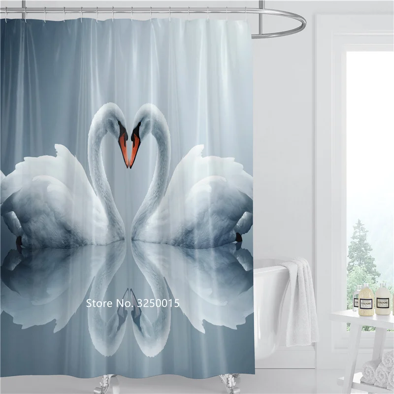 

Beautiful Swan Shower Curtain Bathroom Shower Partition Waterproof and Mildewproof Suitable for Girls Home Bathroom Decor