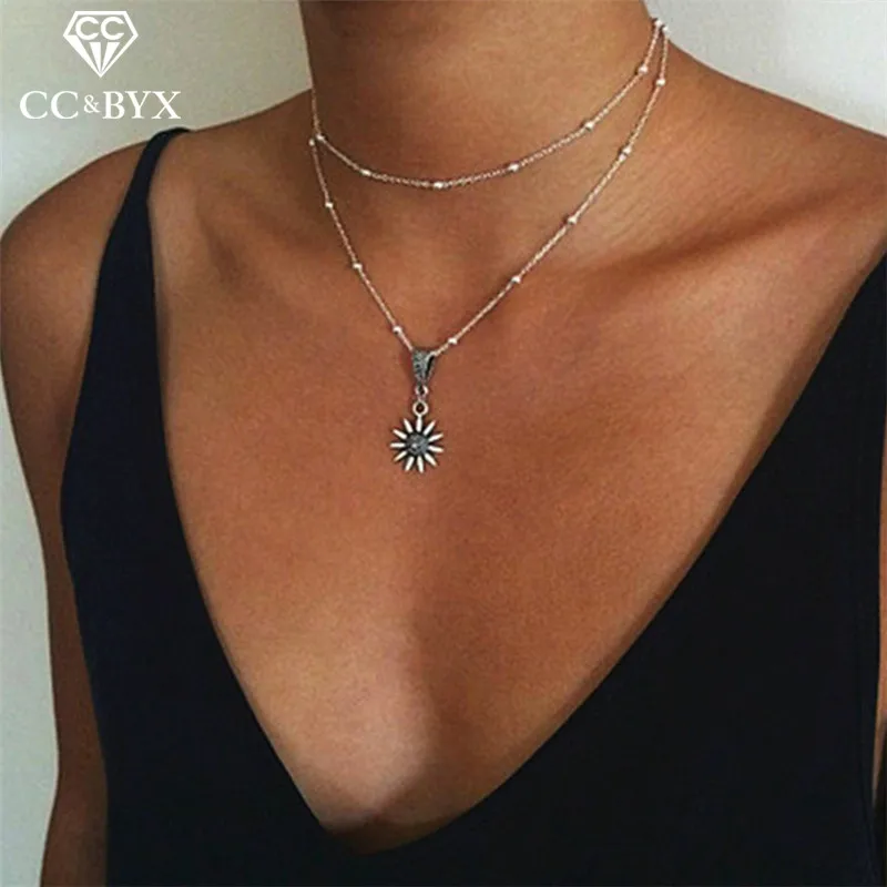 Женское Ожерелье-чокер CC Двухслойное винтажное ожерелье в форме цветка вечерние