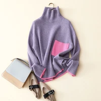 100 cashmere high collar sweater women knitting long sleeves ladies casual pullovers knitwear cashmere thick loose new fashion