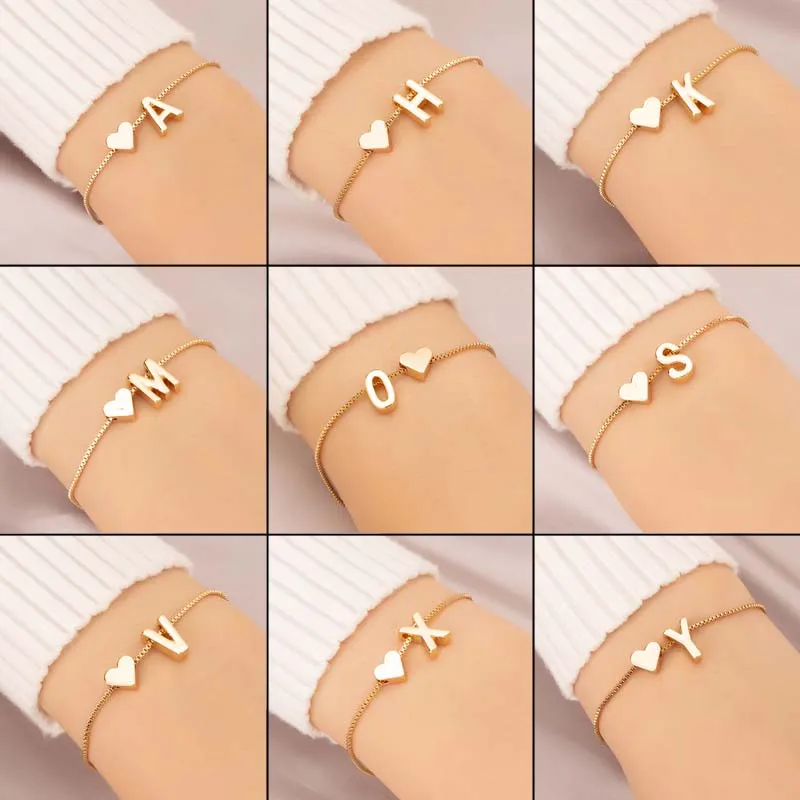 Korea Retro 26 Initials Bracelet Geometry Simple Heart Fashion Friendship Jewelry Christmas Birthday Gift Wholesale | Украшения и