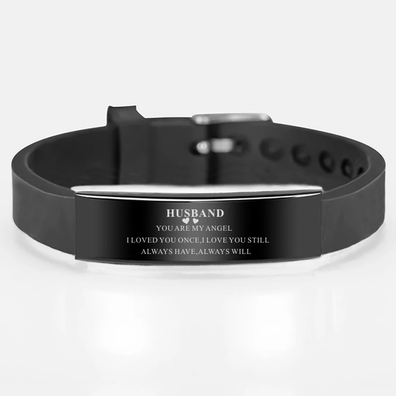 Браслет для мужа черный силиконовый браслет из нержавеющей стали|Именные