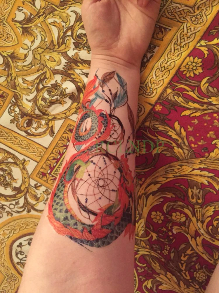 Водонепроницаемые временные тату наклейки Ловец снов Дракон поддельные флэш