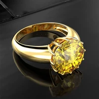 popular gold color wedding engagement ring for women inlaid shiny round aaa dazzling rhinestone crystal zircon party jewelry