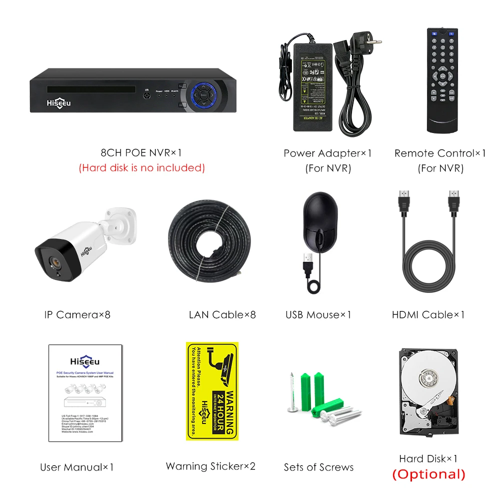 Hiseeu 8CH 1080P POE NVR CCTV система безопасности 4 шт. 2.0MP аудио запись IP камера IR P2P комплект наружного видеонаблюдения 1 ТБ HDD - Цвет: 8CH NVR 8 Cameras