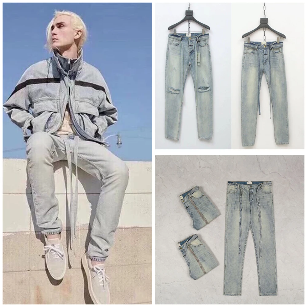 

21S High Street Tide ESSENTIALS hip-hop street ripped pants washed men's jeans women's casual sports Justin Bieber same pants