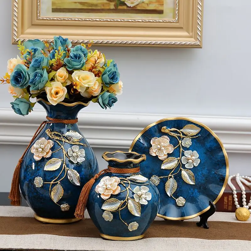 

Ceramic Chinese Style Vase Kit Support Vintage Plant Pot Living Room Small Table Flowers Set Gift Jarrones Decoration Home HP50