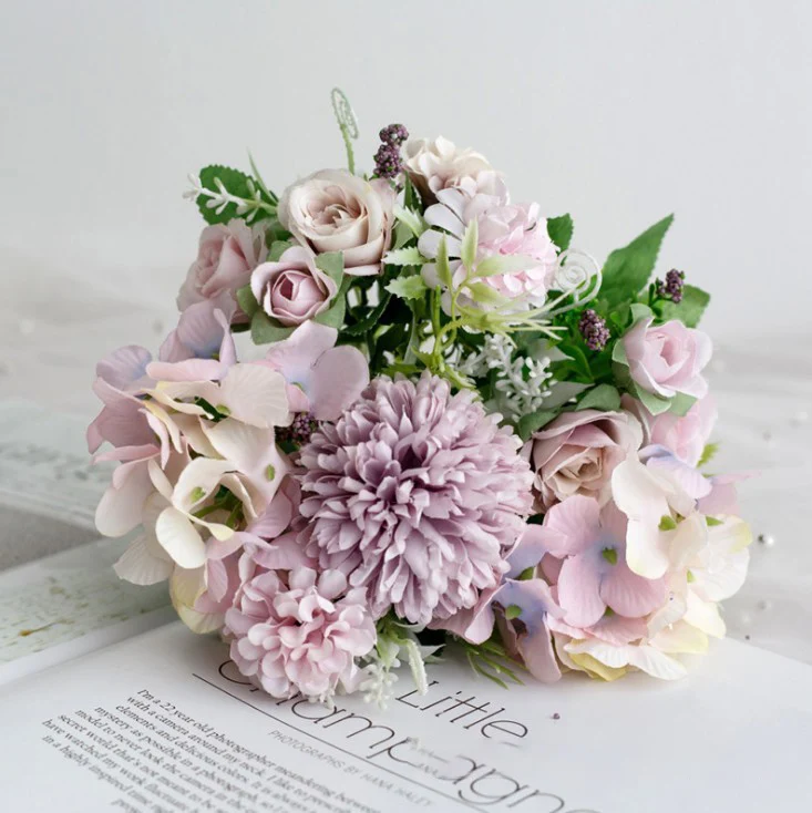 rose purple 1 букет, украшение для дома, отеля, Европейский искусственный букет, шелковые искусственные цветы, роза, пион, для рукоделия, вечерние, свадебные украшения, венок - Цвет: rose purple