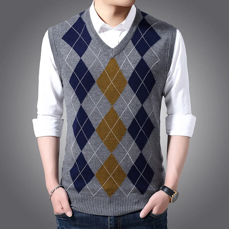 New Brand Sleeveless Sweater Mens Pullover Vest V Neck Slim Fit Jumpers Knitting Autumn Casual Clothing Men's Sweaters Homme