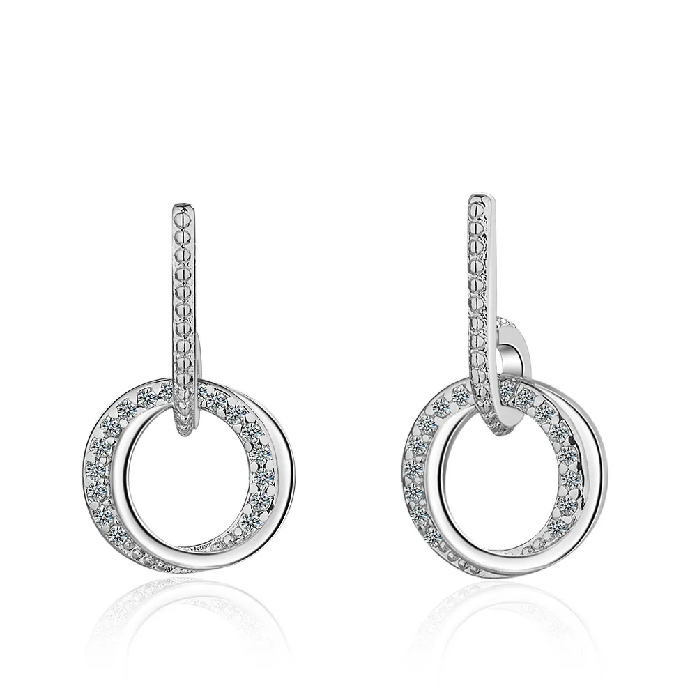 

New Fashion Rock Round Zircon Stud Earrings Silver Plated Simple and Elegant Punk Pendant Stud Earrings Women's Jewelry