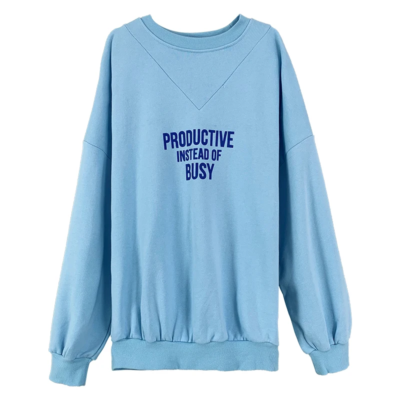

Japanese Pullover Hoodies Girls Spring Autumn Sweet Casual Letters Print All-match O-Neck Long Sleeve Tops Women Blue Sweatshirt