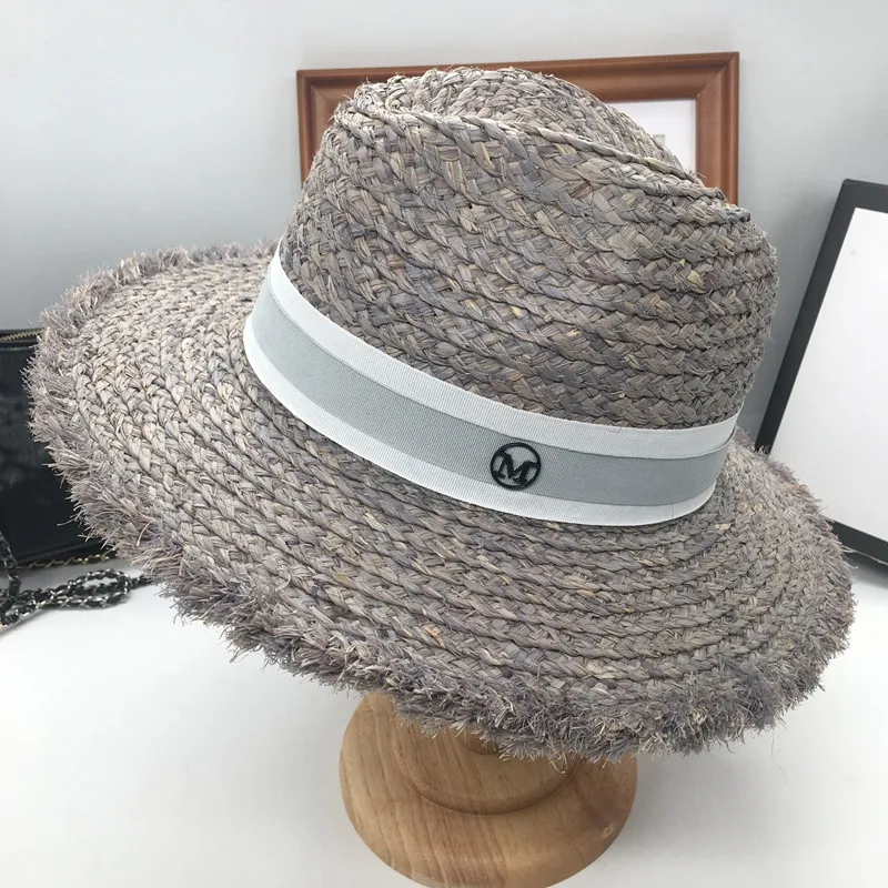 Весна и лето новая большая серая соломенная шляпа со вспышкой Женская модная
