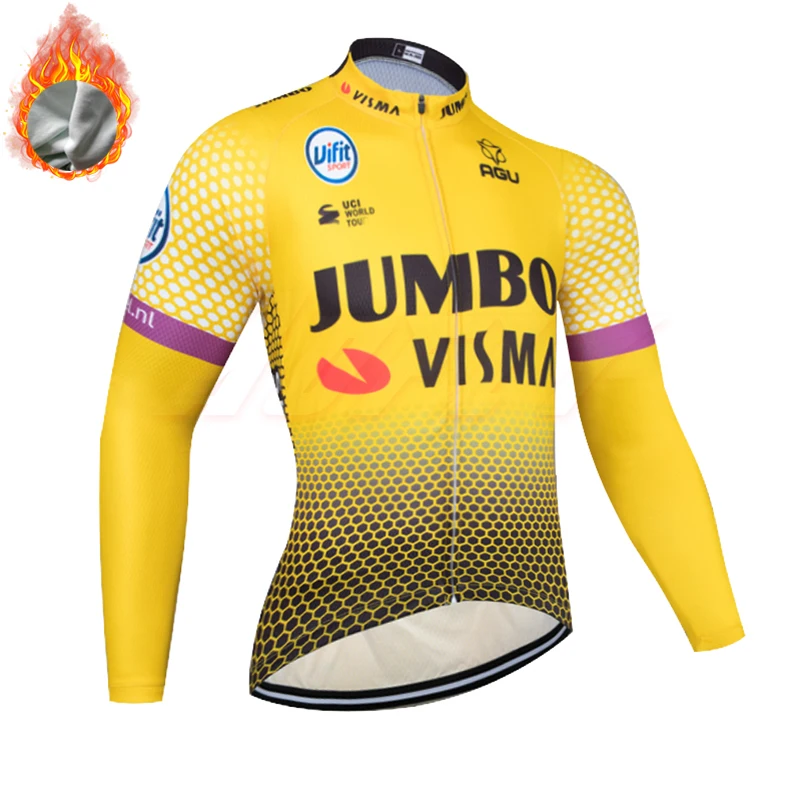 Fleece top Зима, куртки для велоспорта JUMBO TEAM 9D, велосипедные штаны, Ropa Ciclismo, Мужские Термо флисовые, pro трикотаж для велосипедистов, одежда для велоспорта - Цвет: Fleece top
