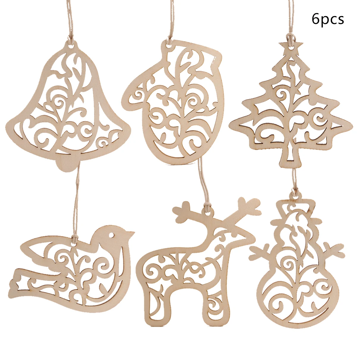 

6PCS Hollow Christmas Snowflakes Wooden Pendants Ornaments for Xmas Tree Ornament Christmas Party Decorations Kids Gift