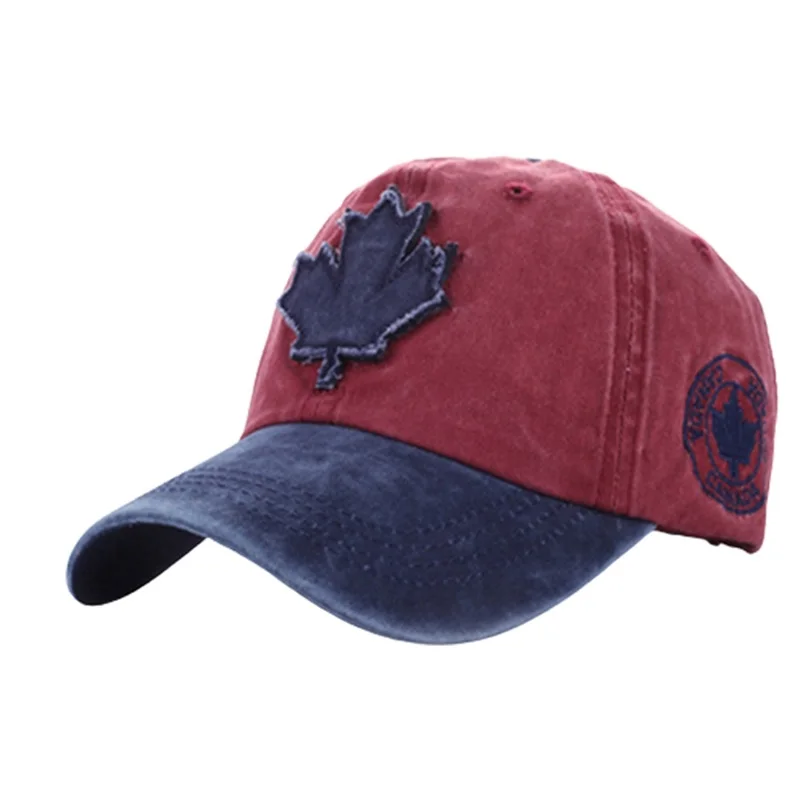 

2021 Maple Leaf Patch Baseball Cap Pair Universal Washed Splice Dad Hats Outdoor Summer Casual Wild Hat Fashion Truck Caps
