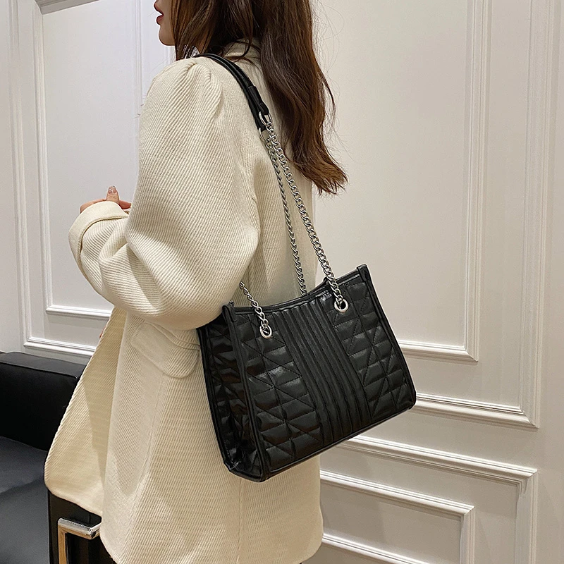 Большие сумки на одно плечо для женщин простые тоуты стеганая Женская