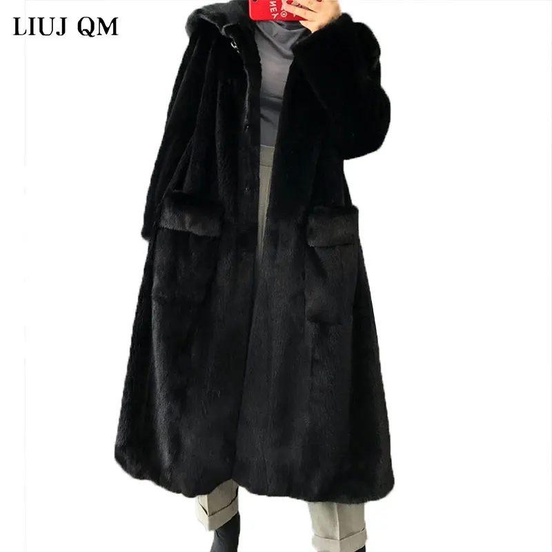 Winter Fur Jacket Large Size Clothing Women Parka Long Warm Fluffy Faux Fur Coat Hooded Outwear Korean Fashion Overcoat Female